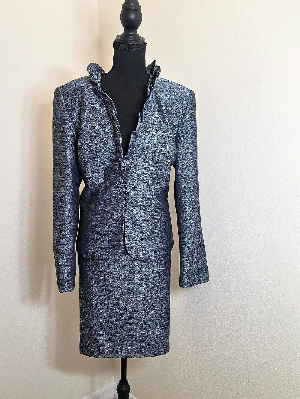 Nicolette Women's Blazer Skirt Suit Blue Size 14 Like New